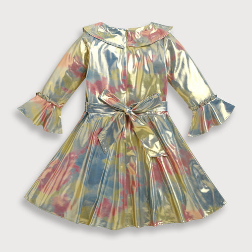 Metallic Rainbow Flare Dress with Statement Collar Belt M2147