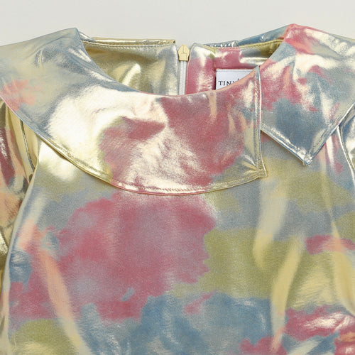 Metallic Rainbow Flare Dress with Statement Collar Belt M2147