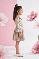 Metallic Rainbow Flare Dress with Statement Collar Belt M2147