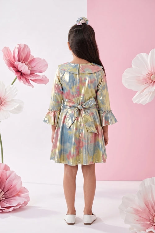 Metallic Rainbow Flare Dress with Statement Collar Belt M2147