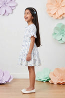 Blue Half Sleeves Floral Tiered Dress M2210