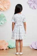 Blue Half Sleeves Floral Tiered Dress M2210