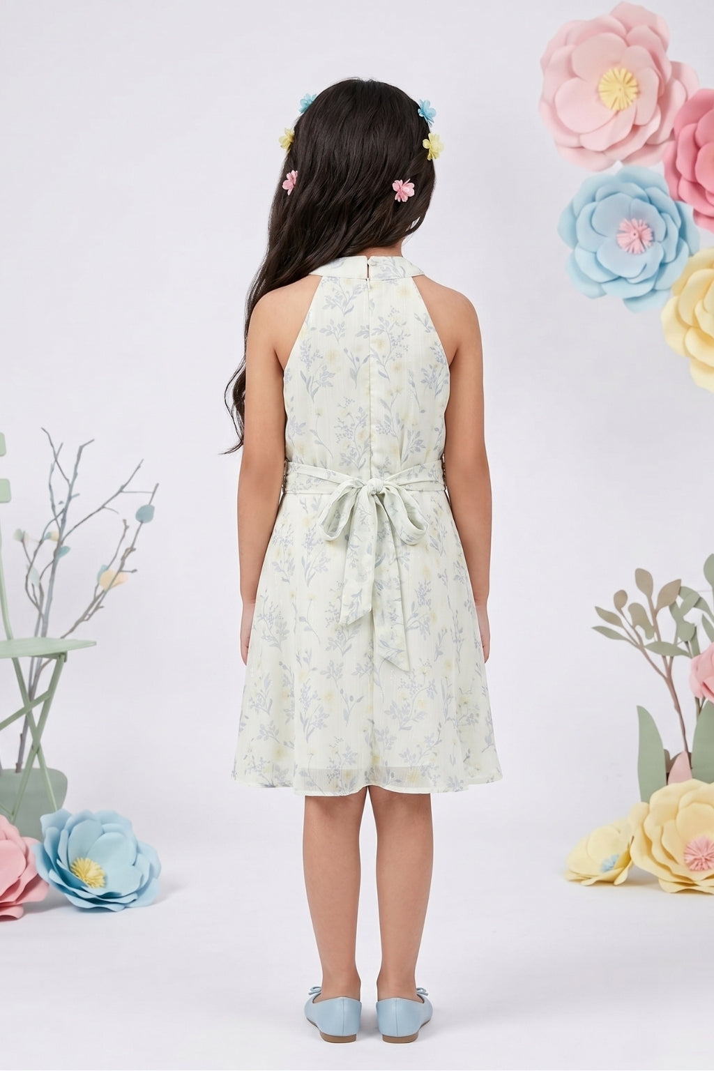 Lemon Floral Halter Neck Dress M2217