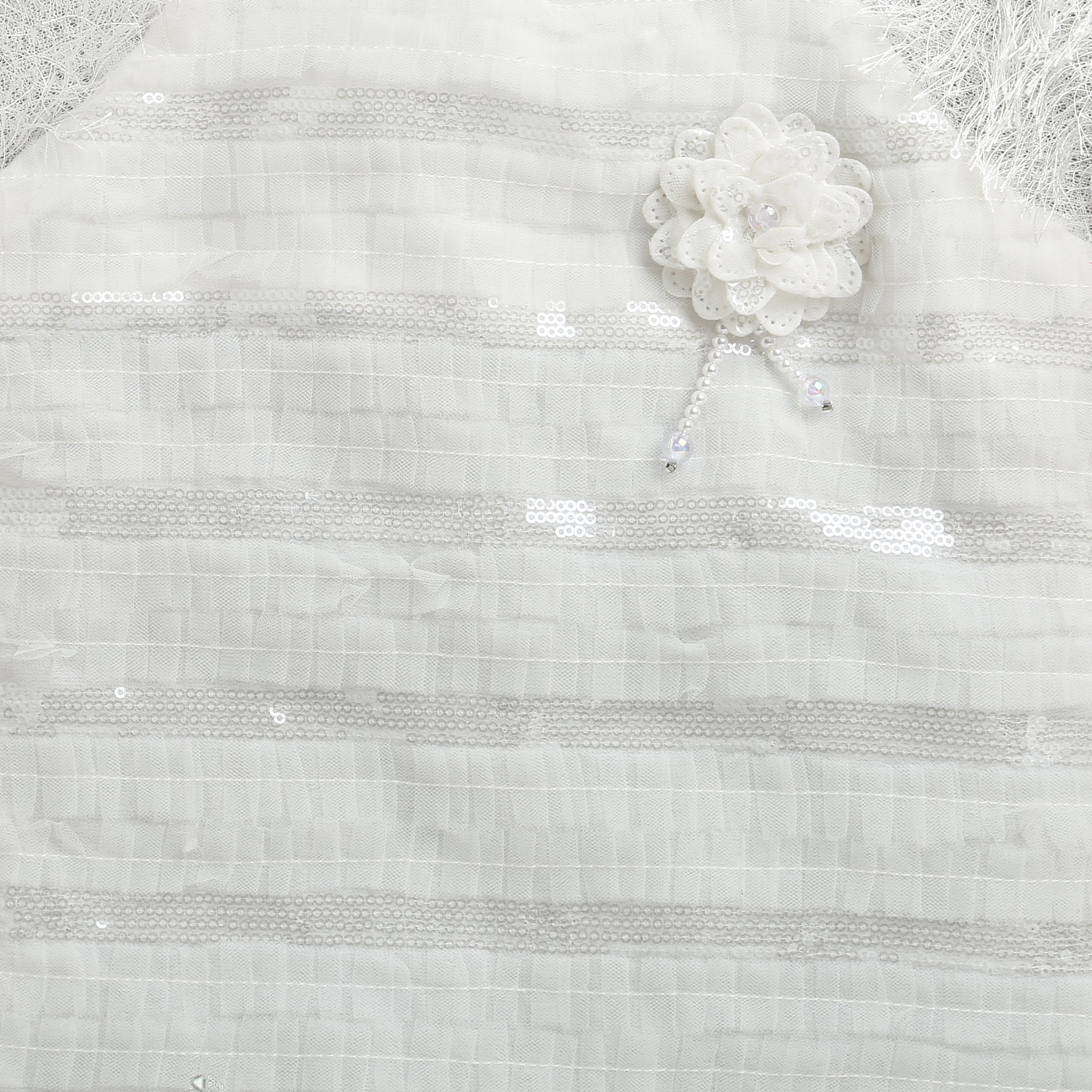 Ivory Sequin Textured Dress with Feather Sleeves M2242