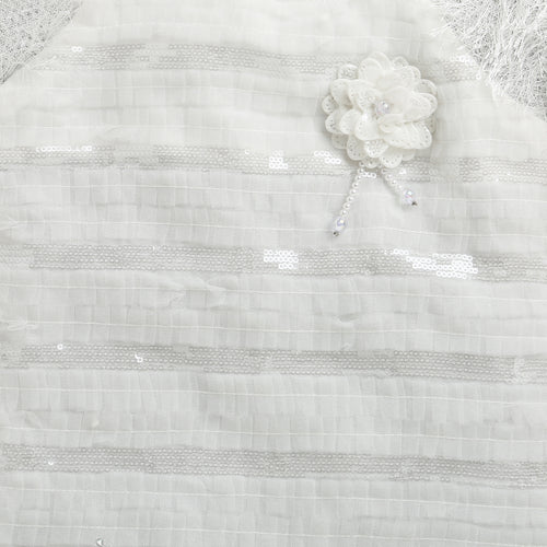 Ivory Sequin Textured Dress with Feather Sleeves M2242