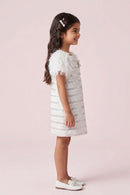 Ivory Sequin Textured Dress with Feather Sleeves M2242