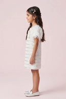 Ivory Sequin Textured Dress with Feather Sleeves M2242