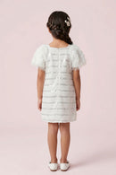 Ivory Sequin Textured Dress with Feather Sleeves M2242
