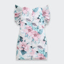 Floral Puff Sleeve Dress – Teal Blue & Pink Print