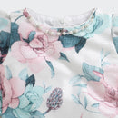 Floral Puff Sleeve Dress – Teal Blue & Pink Print