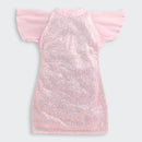 Blush Pink Sequin Dress with Pleated Flutter Sleeves M2256