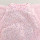 Blush Pink Sequin Dress with Pleated Flutter Sleeves M2256