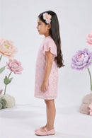 Blush Pink Sequin Dress with Pleated Flutter Sleeves M2256