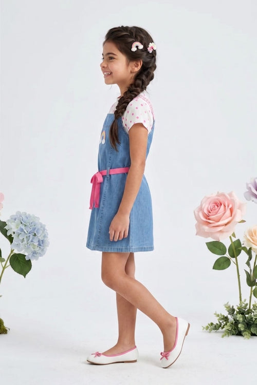 Blue Denim Pinafore Dress with Polka Dot Tee M2257