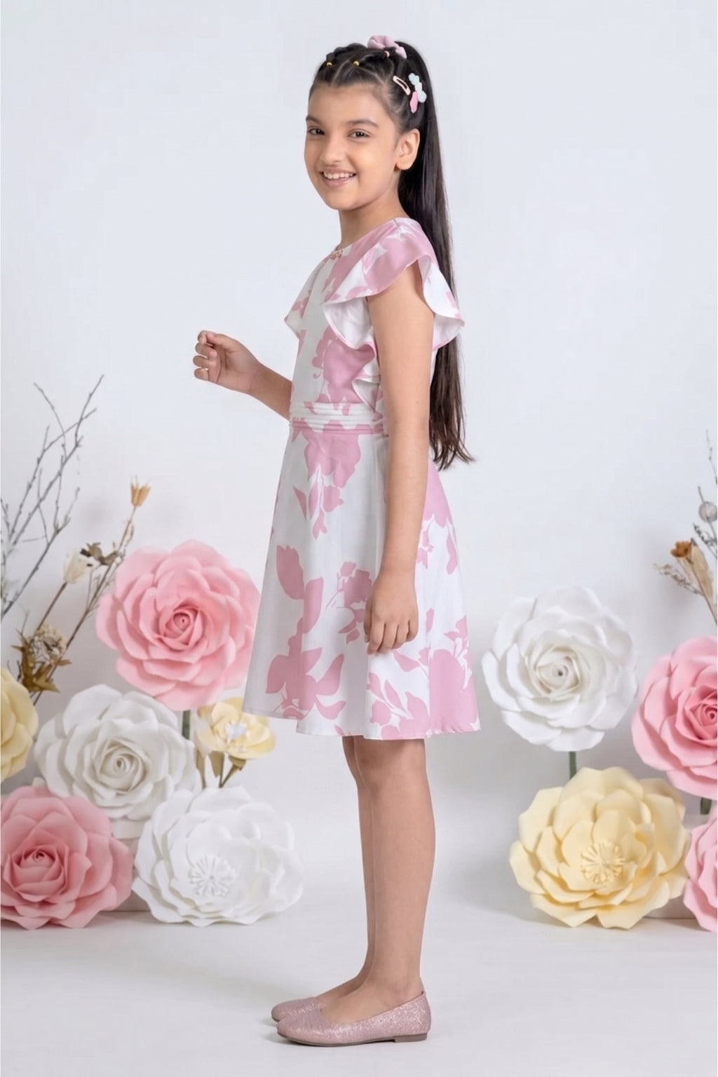 Pink Flutter Sleeve Dress M2259