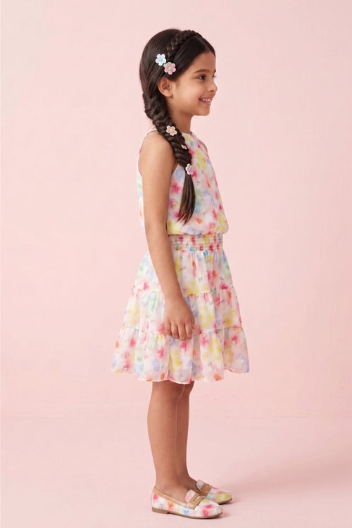 Girls Red Floral Layered Frock M2261