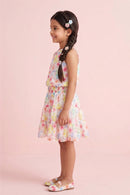 Girls Red Floral Layered Frock M2261