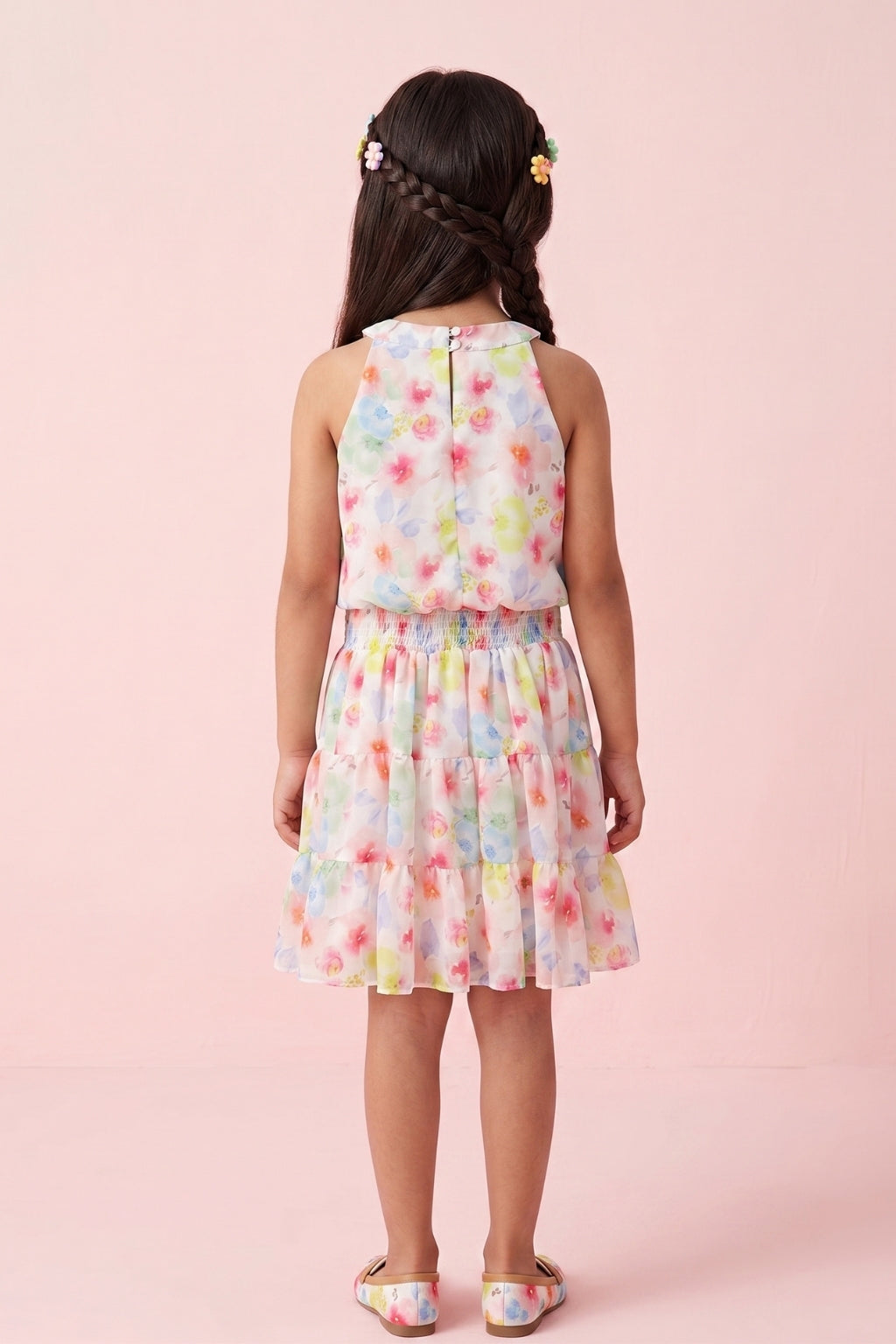 Girls Red Floral Layered Frock M2261