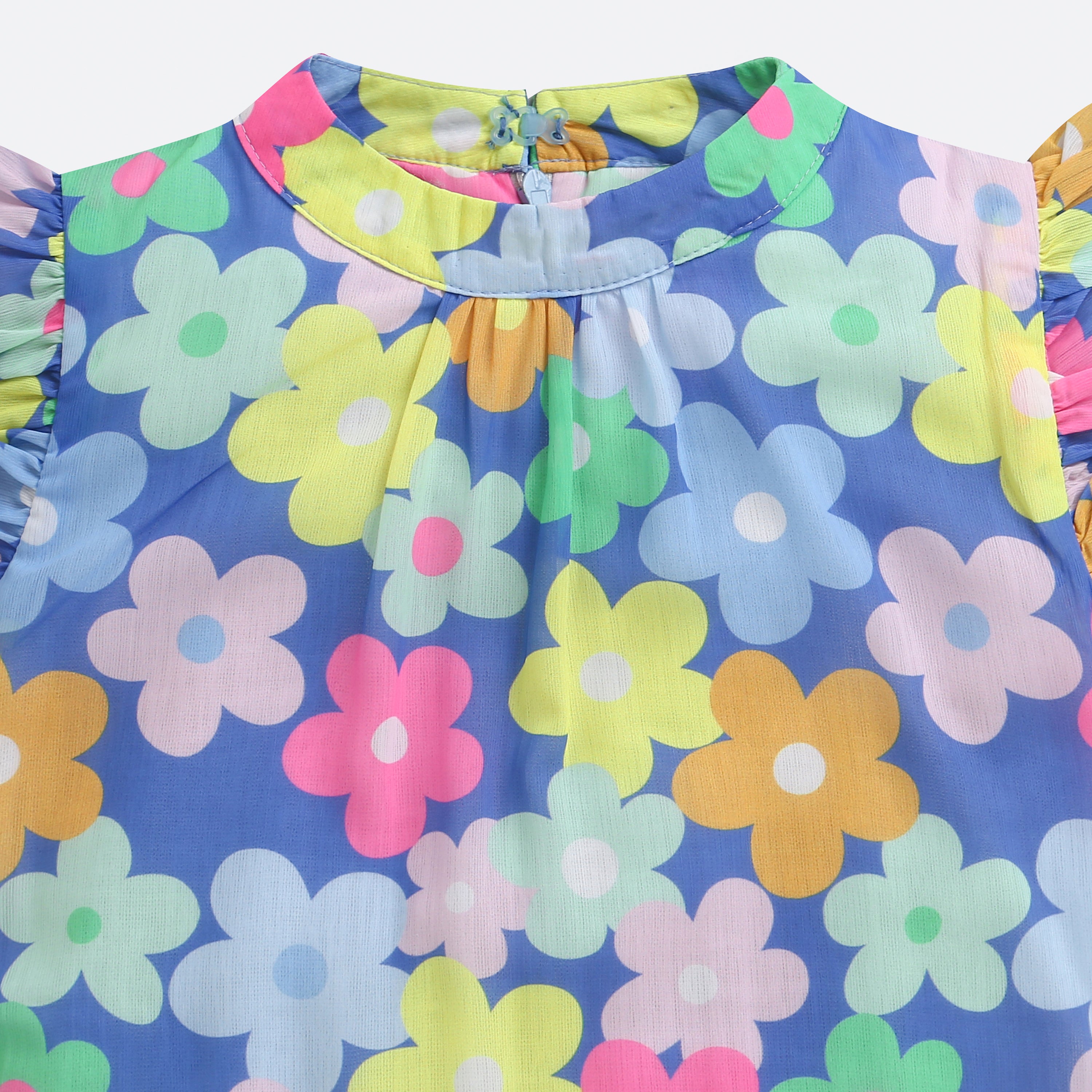Blue Multicolour Floral Tiered Dress M2262