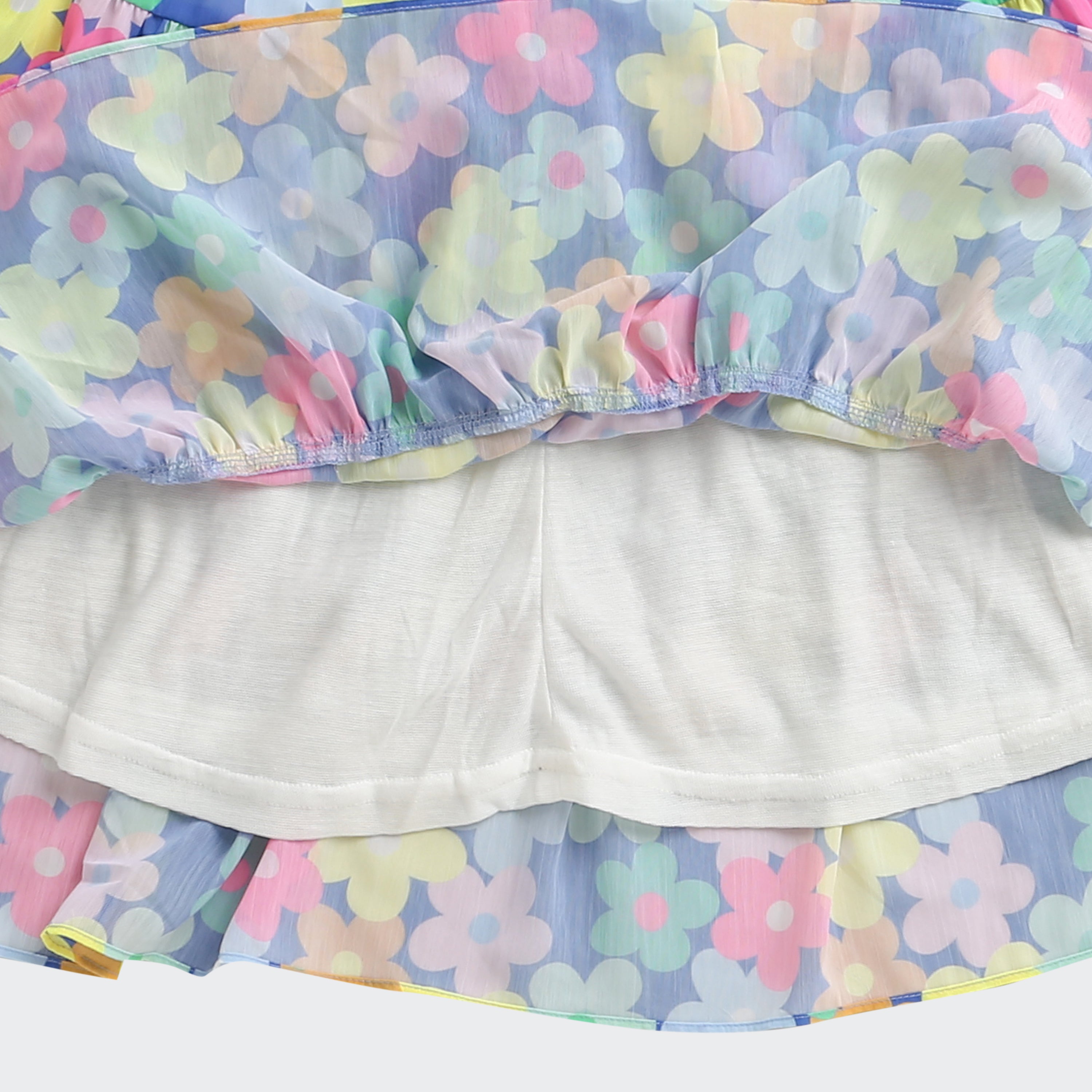 Blue Multicolour Floral Tiered Dress M2262