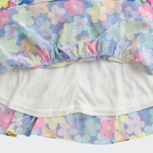 Blue Multicolour Floral Tiered Dress M2262