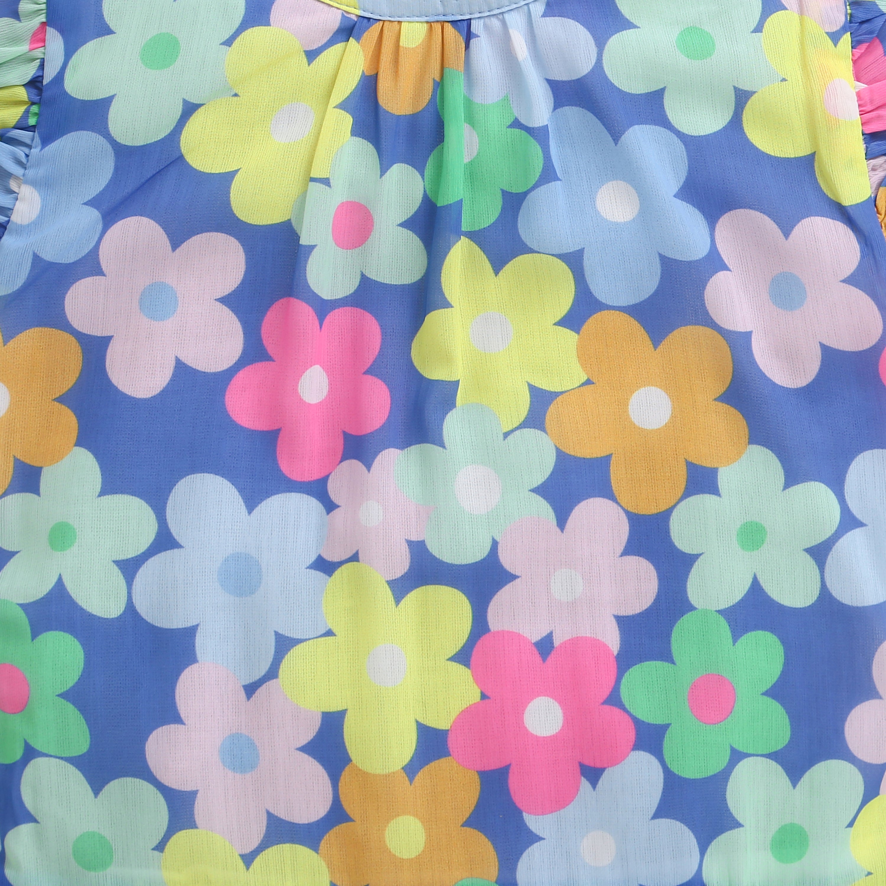 Blue Multicolour Floral Tiered Dress M2262
