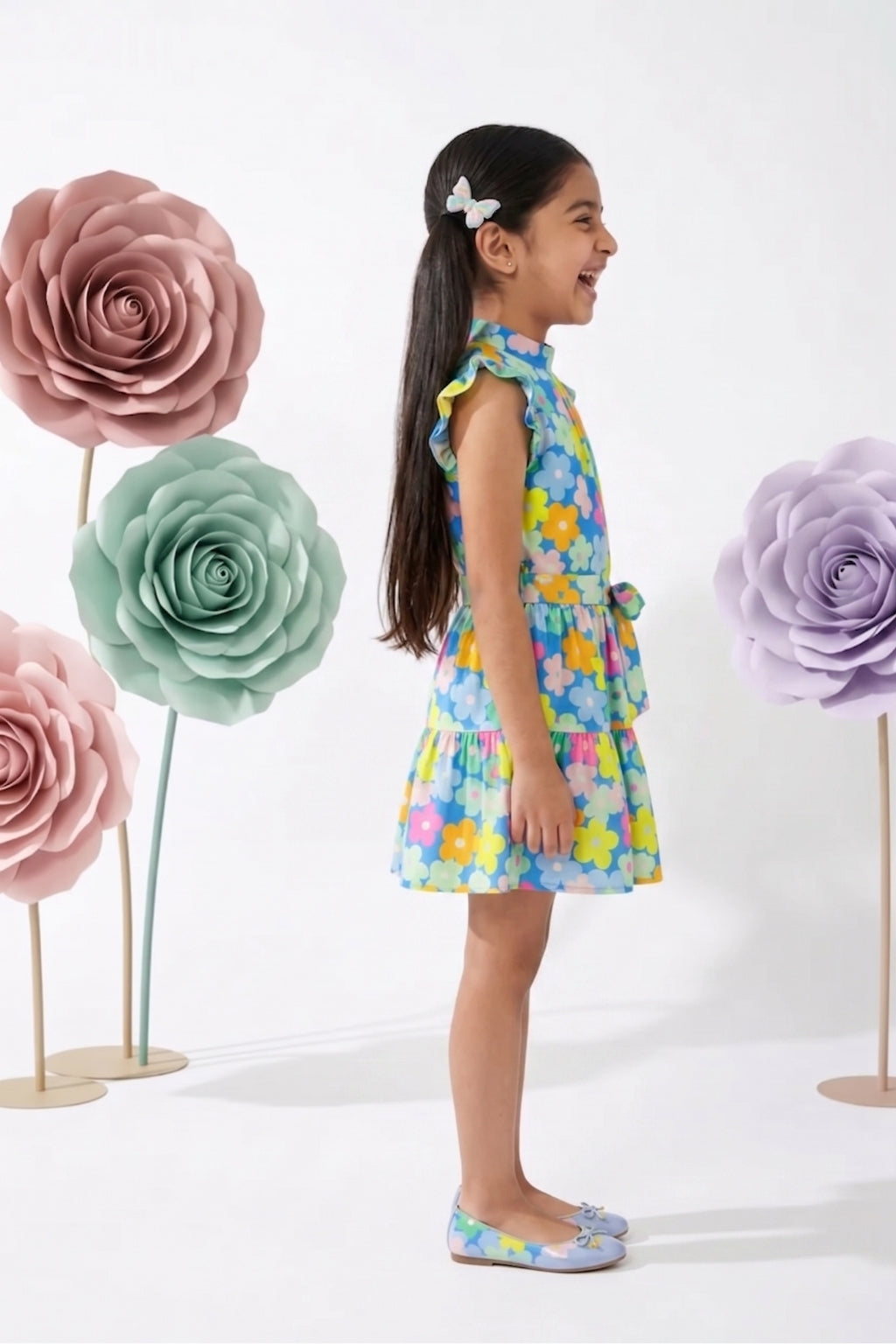 Blue Multicolour Floral Tiered Dress M2262