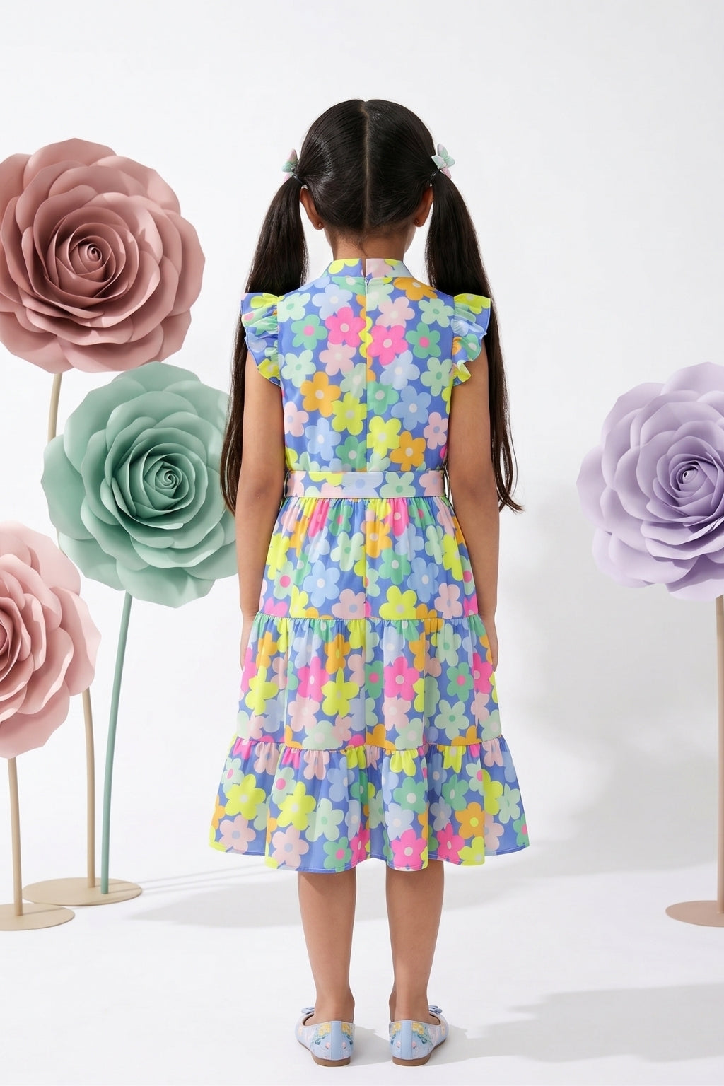 Blue Multicolour Floral Tiered Dress M2262