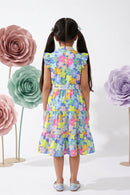 Blue Multicolour Floral Tiered Dress M2262