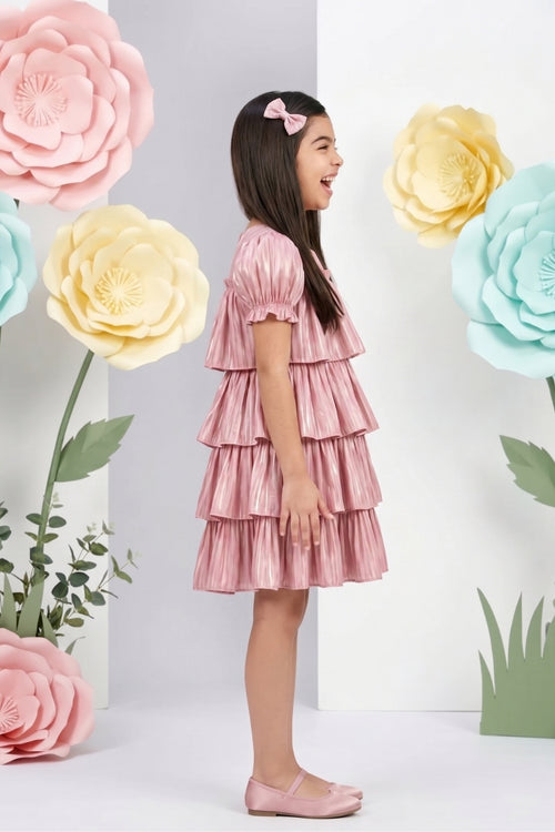 Onion Pink Satin Tiered Party Dress M2265