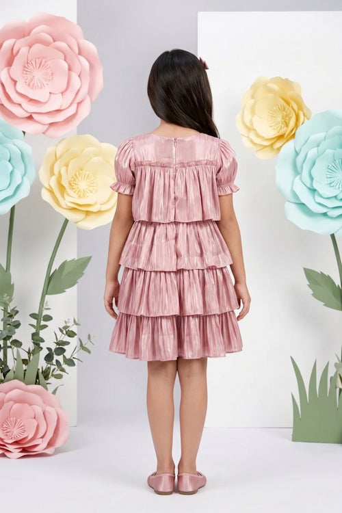 Onion Pink Satin Tiered Party Dress M2265