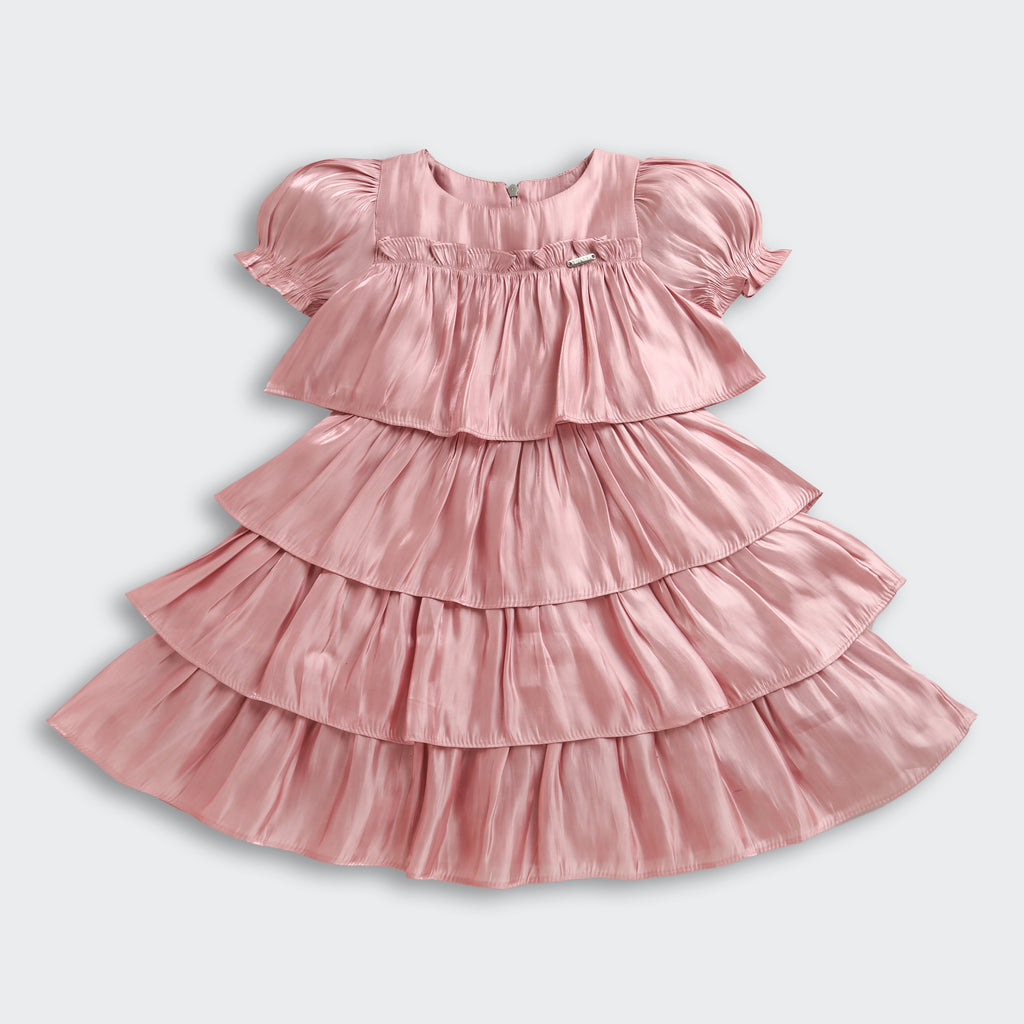Onion Pink Satin Tiered Party Dress M2265