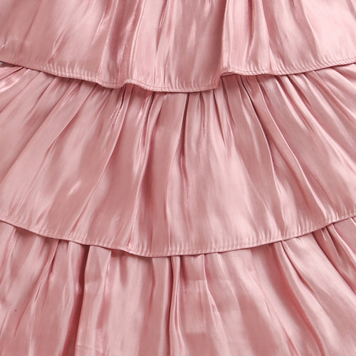 Onion Pink Satin Tiered Party Dress M2265