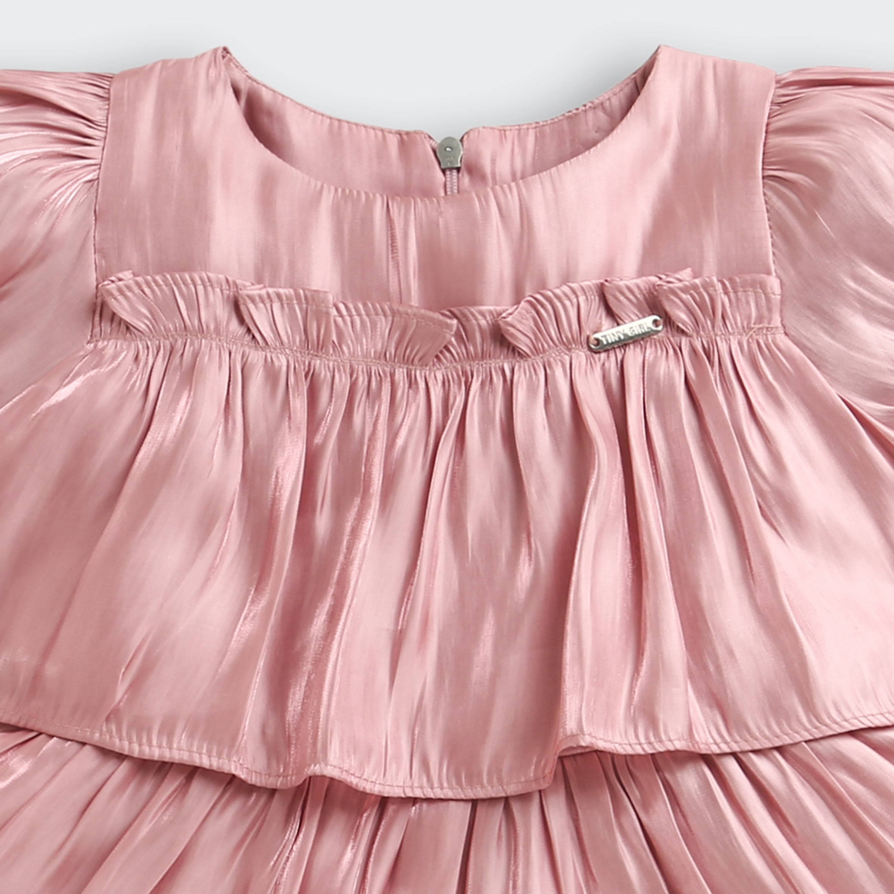 Onion Pink Satin Tiered Party Dress M2265