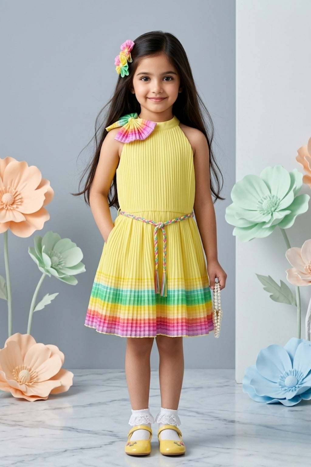 Coral Bow Belt Party Dress M2274