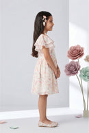 Pastel Feather Print Ruffle Sleeve Dress M2288