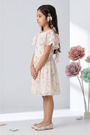 Pastel Feather Print Ruffle Sleeve Dress M2288