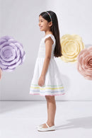 White Smocked Dress with Rainbow Trim M2290