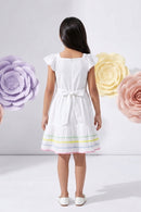 White Smocked Dress with Rainbow Trim M2290