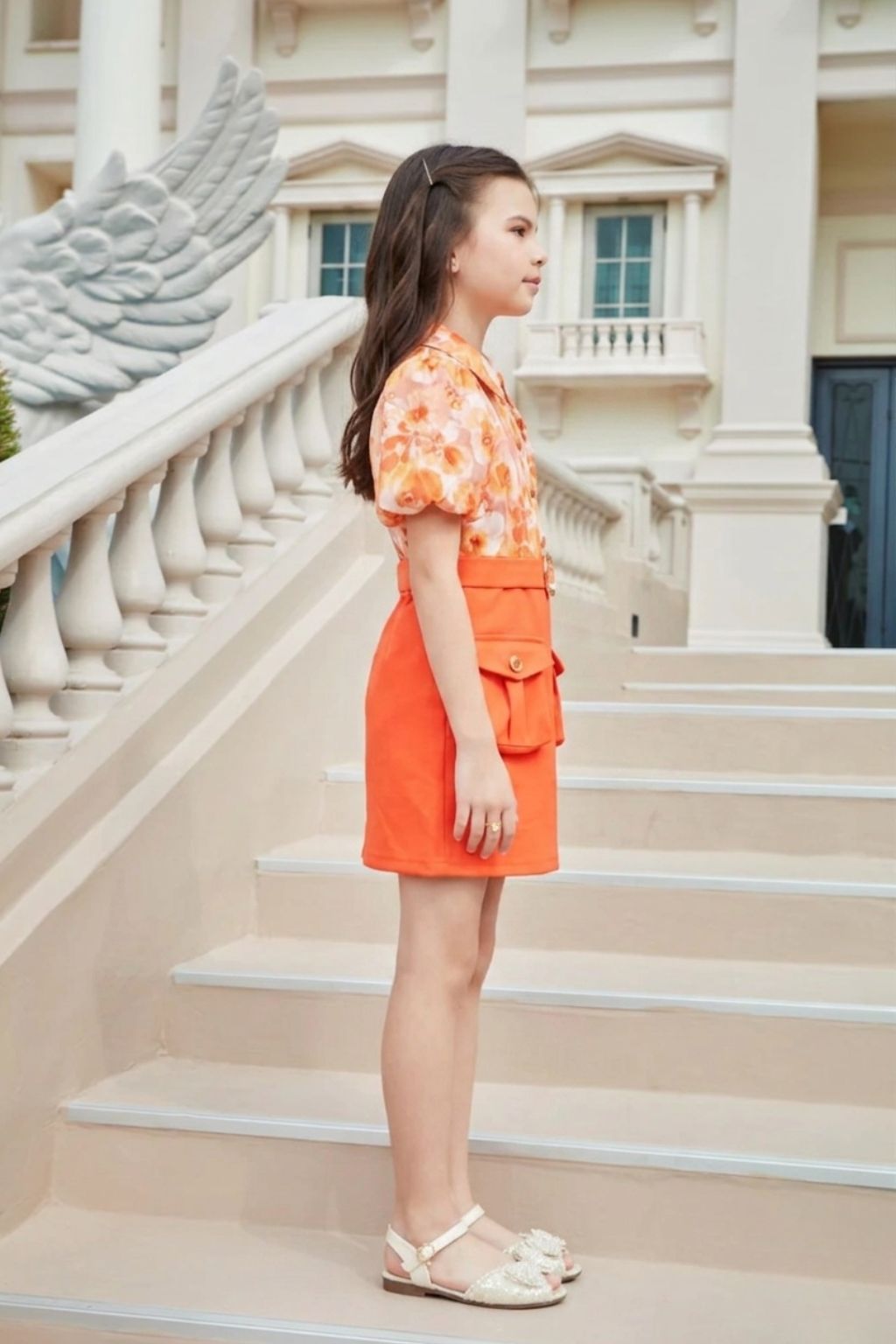 Orange Printed Midi with Pockets M2320