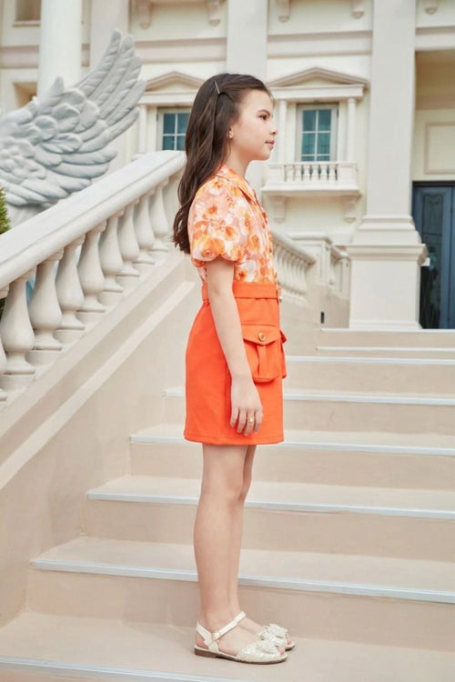Orange Printed Midi with Pockets M2320