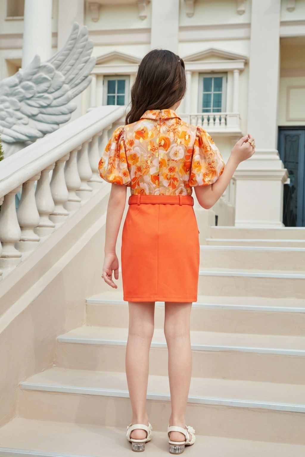 Orange Printed Midi with Pockets M2320