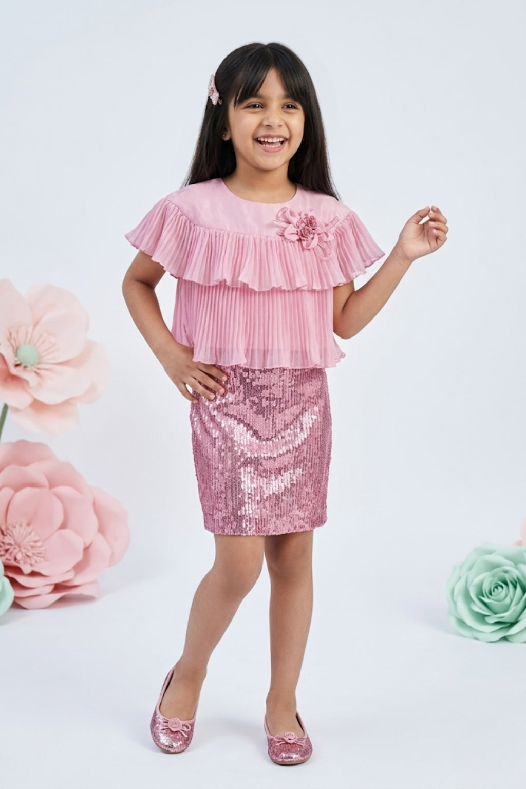 Onion Pink Sequin Party Skirt with Top M2334