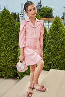 Tiny Girl Polyester Safari Collar Full Sleeves Peach MidI