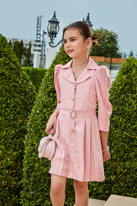 Tiny Girl Polyester Safari Collar Full Sleeves Peach MidI