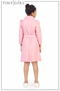 Tiny Girl Polyester Safari Collar Full Sleeves Peach MidI