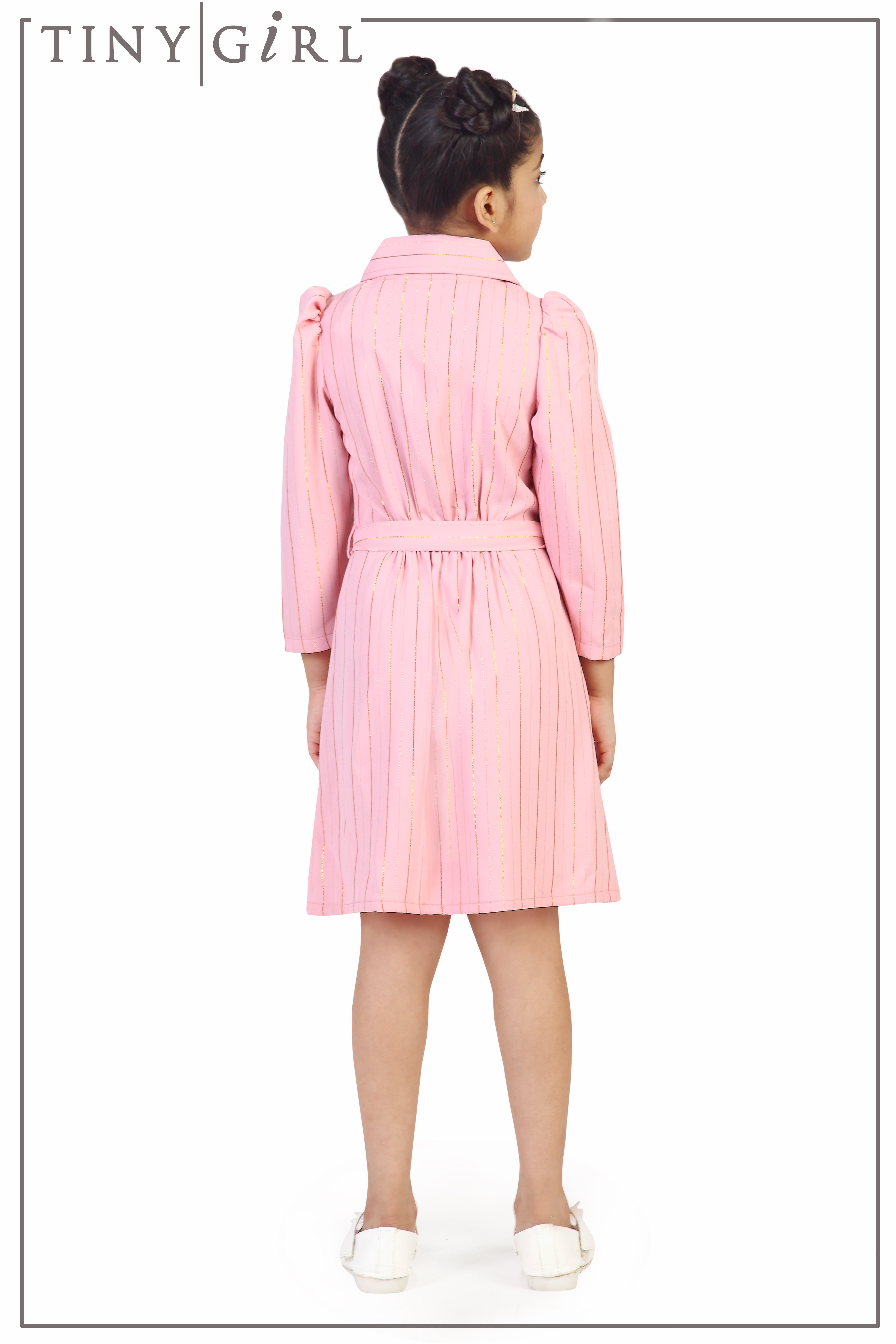 Tiny Girl Polyester Safari Collar Full Sleeves Peach MidI