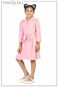 Tiny Girl Polyester Safari Collar Full Sleeves Peach MidI