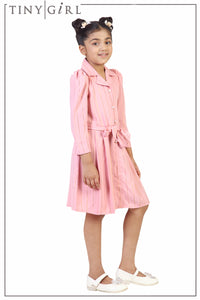 Tiny Girl Polyester Safari Collar Full Sleeves Peach MidI