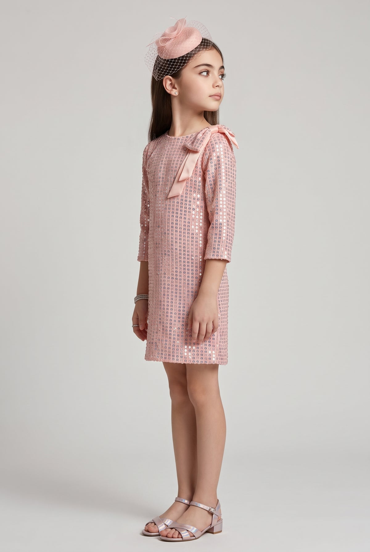 Peach Sequin Embellished Partywear Dress M2345